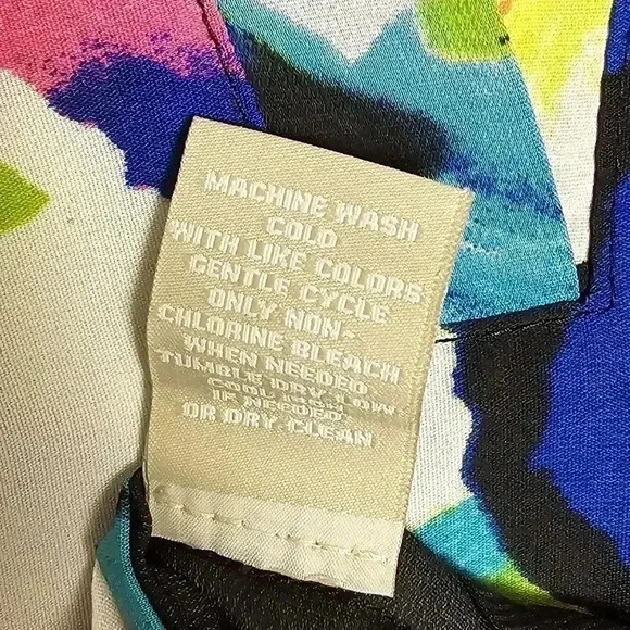 Joan Vass Women's Vibrant Multicolored Floral 3/4 Sleeve VNeck Popover Top Large - Picture 6 of 7